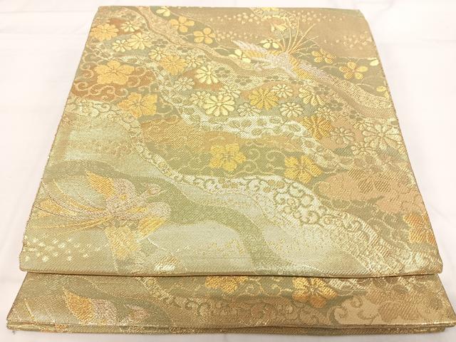 平和屋着物◎佐賀錦 六通柄袋帯 道長文 金糸 正絹 逸品 AABG2460yx