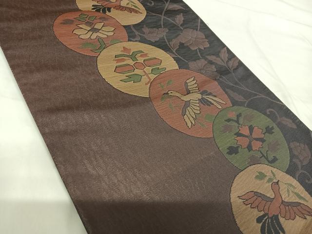 平和屋着物◎六通柄袋帯 花鳥文 正絹 逸品 AABG2462yx