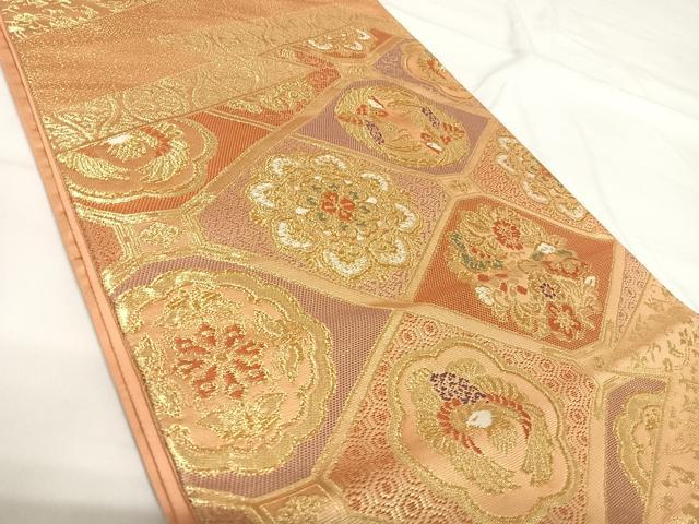 平和屋着物◎六通柄袋帯 花鳥天井文 金糸 正絹 逸品 AABG2481yx
