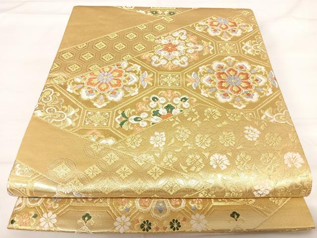 平和屋着物◎六通柄袋帯 唐織 松皮取華文 金糸 正絹 逸品 AABG2486yx
