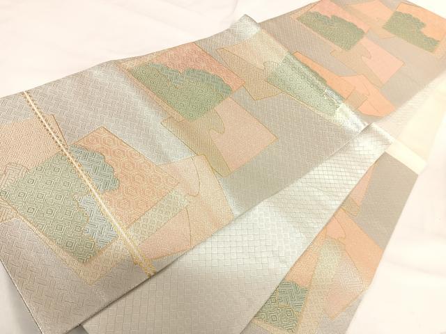 平和屋着物◎佐賀錦二重箔 六通柄袋帯 色紙重ね文 金銀糸 正絹 逸品 AABG2488yx