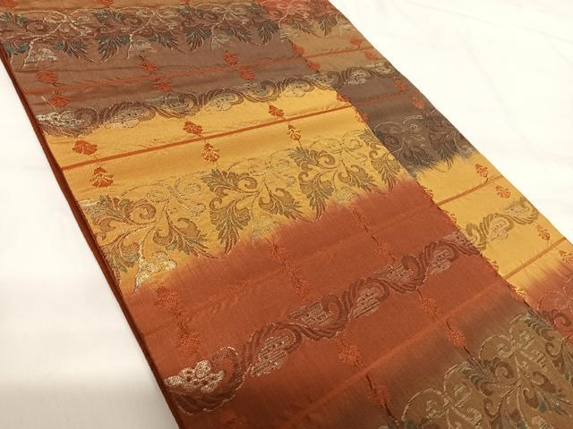平和屋着物◎全通柄袋帯 しじら織 更紗花文 金糸 正絹 逸品 AABG2489yx