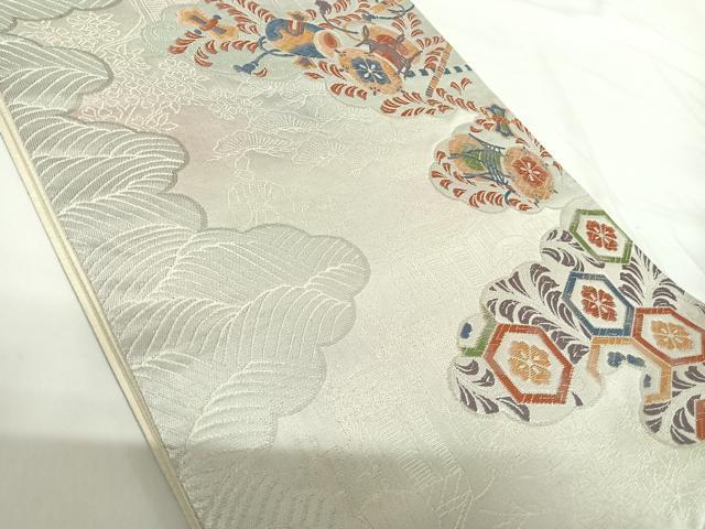 平和屋着物◎六通柄袋帯 唐織 吉祥文 銀糸 正絹 逸品 AABG2490yx