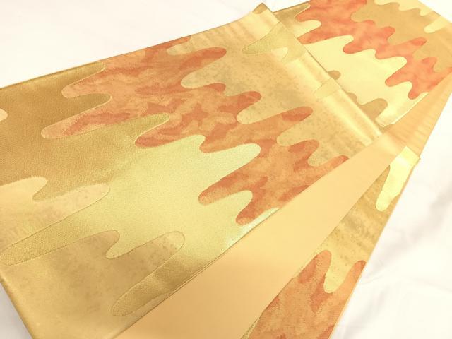 平和屋着物◎六通柄袋帯 霞文 金糸 正絹 逸品 AABG2492yx
