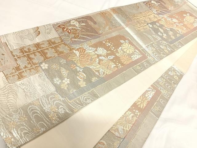 平和屋着物◎六通柄袋帯 短冊花文 金銀糸 正絹 逸品 AABG2513yx