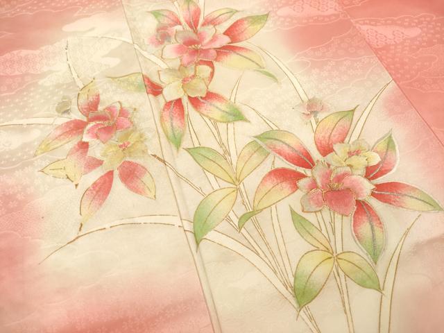平和屋着物■訪問着 駒刺繍 草花文 暈し染め 金彩 正絹 逸品 AABG2526ck