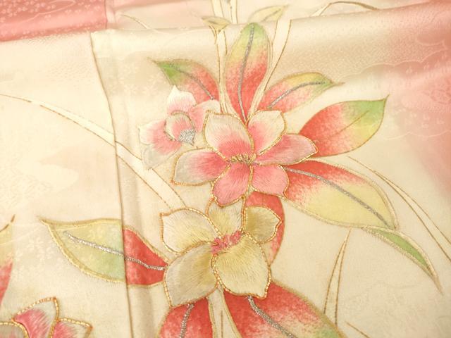 平和屋着物■訪問着 駒刺繍 草花文 暈し染め 金彩 正絹 逸品 AABG2526ck