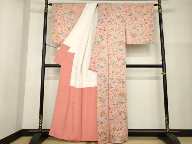 平和屋着物■上質な小紋 花唐草文 正絹 逸品 AABG2543ck