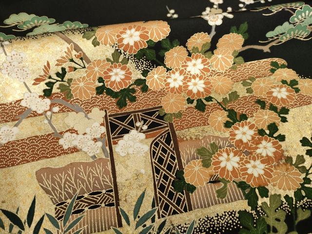 平和屋着物■豪華黒留袖 駒刺繍 風景花車文 金彩 正絹 逸品 AABG2565ck