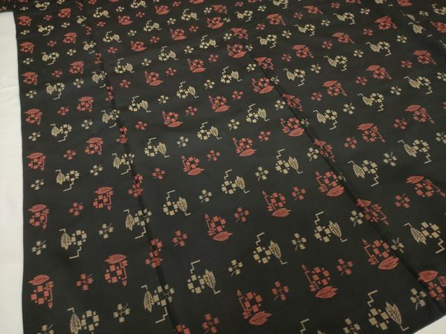 平和屋着物■アンティーク 大正ロマン 紬 草花文 黒地 正絹 逸品 AABG2618ck