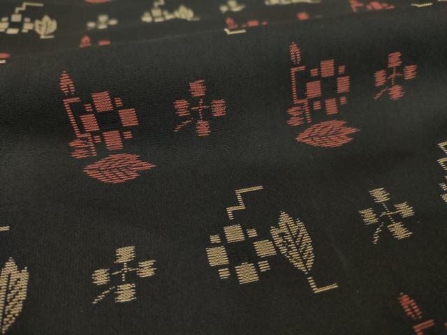 平和屋着物■アンティーク 大正ロマン 紬 草花文 黒地 正絹 逸品 AABG2618ck