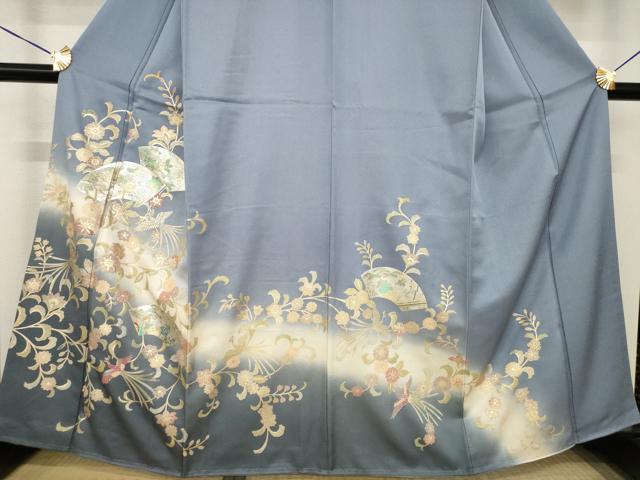 平和屋着物●訪問着 地紙鳳凰花文 暈し染め 金銀彩 正絹 逸品 AABG2636ck