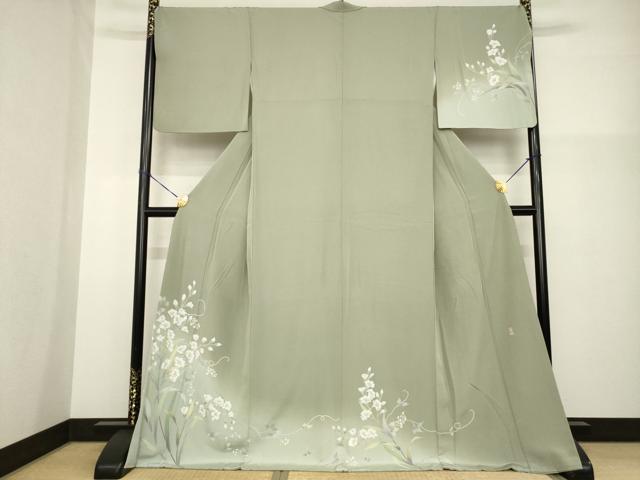 平和屋着物●訪問着 友禅 作家物 草花文 暈し染め ロング丈 正絹 逸品 AABG2641ck