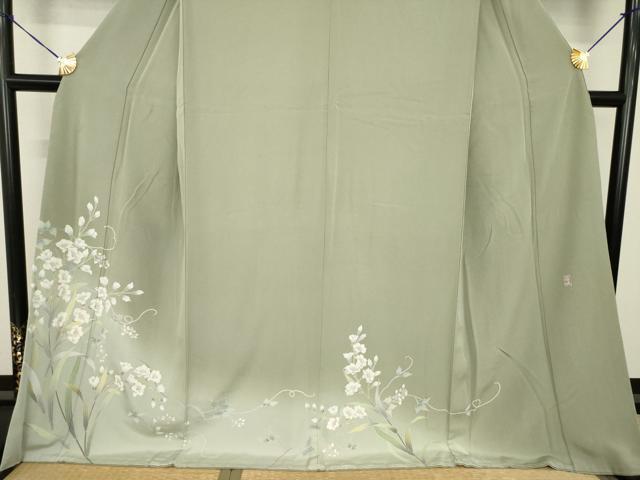 平和屋着物●訪問着 友禅 作家物 草花文 暈し染め ロング丈 正絹 逸品 AABG2641ck