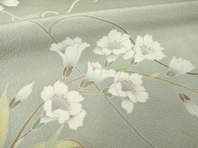平和屋着物●訪問着 友禅 作家物 草花文 暈し染め ロング丈 正絹 逸品 AABG2641ck