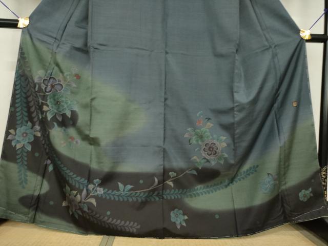 平和屋着物●本場大島紬 染大島 訪問着 作家物 辻が花 流水花文 暈し染め 正絹 逸品 未使用 AABG2655ck