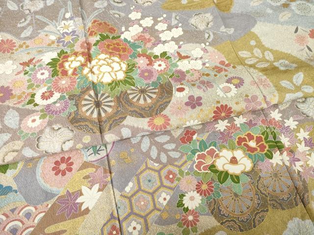 平和屋着物●訪問着 泰常 駒刺繍 花車文 金彩 正絹 逸品 AABG2659ck