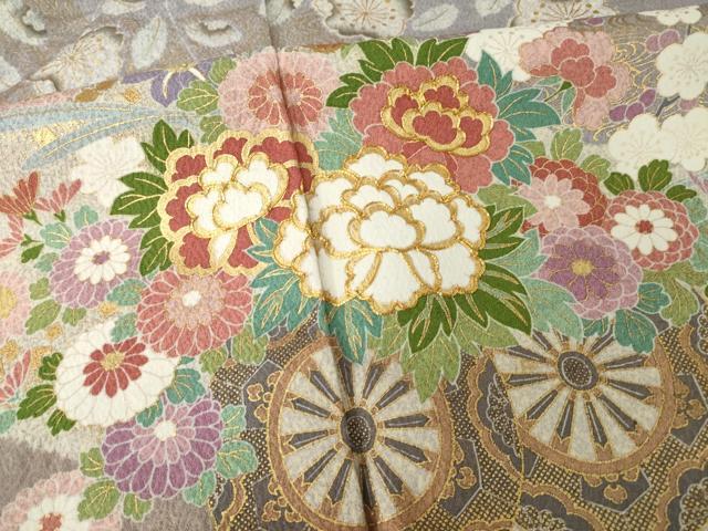平和屋着物●訪問着 泰常 駒刺繍 花車文 金彩 正絹 逸品 AABG2659ck