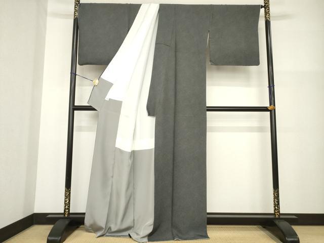 平和屋着物●江戸小紋 鮫小紋柄 黒地 正絹 逸品 AABG2663ck