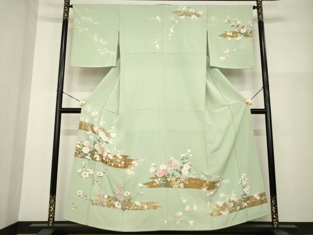 平和屋着物●訪問着 刺繍 枝花文 金彩 正絹 逸品 AABG2667ck