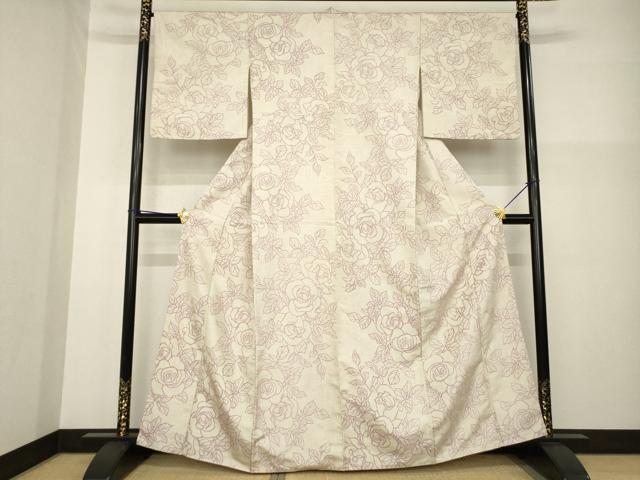 平和屋着物●お召 薔薇 バラ 正絹 逸品 AABG2673ck
