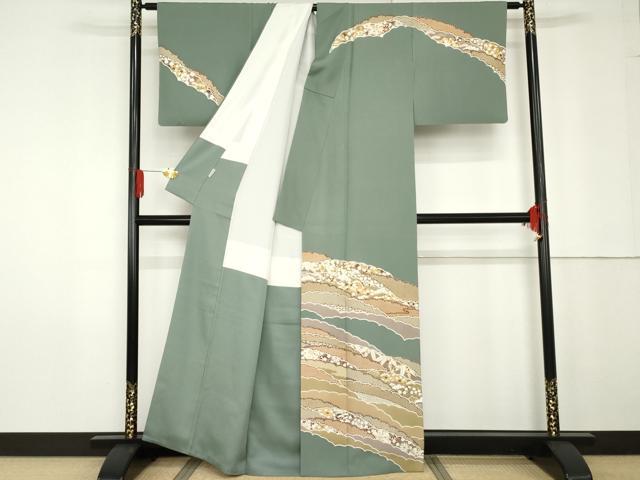 平和屋着物●青山みとも 訪問着 雪輪鹿の子吉祥草花文 金彩 正絹 逸品 AABG2684cs