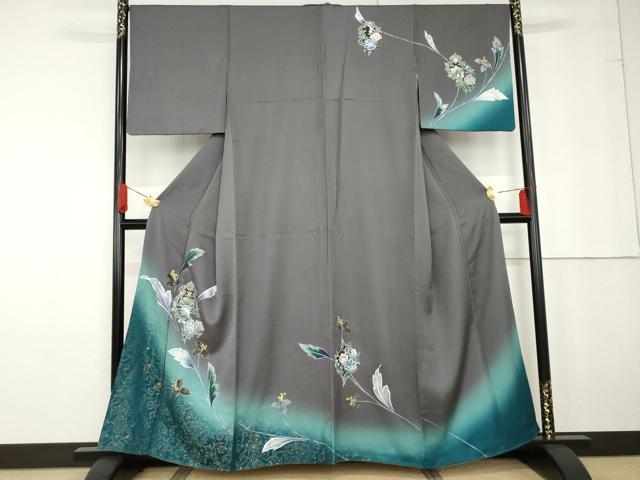 平和屋着物●訪問着 寿光織 螺鈿 更紗枝花文 暈し染め 金銀彩 正絹 逸品 AABG2688cs