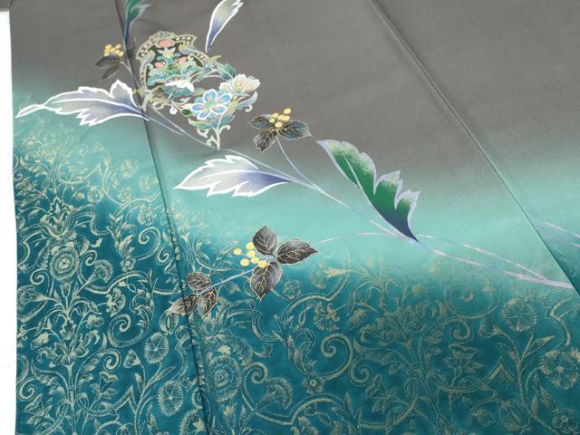 平和屋着物●訪問着 寿光織 螺鈿 更紗枝花文 暈し染め 金銀彩 正絹 逸品 AABG2688cs