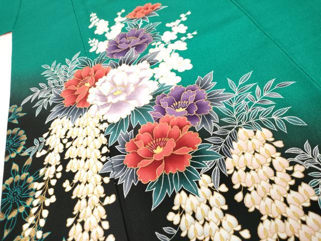 平和屋着物●豪華振袖 草花文 藤花房文 暈し染め 金彩 正絹 逸品 AABG2690cs