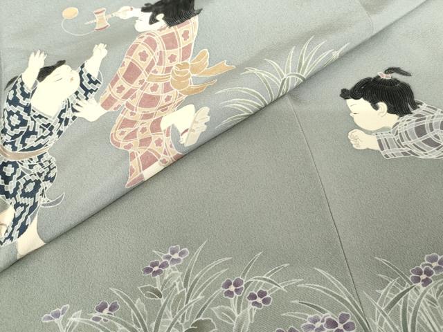 平和屋着物●十日町友禅作家 関口遼一 訪問着 童子遊び 暈し染め 正絹 逸品 AABG2693cs