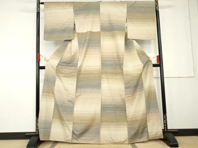 平和屋着物●上質な紬 霞横段文 正絹 逸品 AABG2694cs