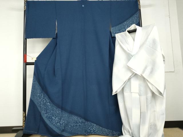 平和屋着物●訪問着 長襦袢(無双仕立て)セット 藍 鳳凰草花文 正絹 逸品 未使用 AABG2706cs