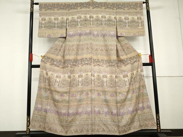 平和屋着物●訪問着 お召地 洋花文 正絹 逸品 AABG2714cs