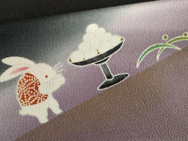 平和屋着物●人形作家・ホリヒロシ 訪問着 兎のお月見 暈し染め 黒地 金彩 鬼しぼ縮緬 正絹 逸品 AABG2724cs