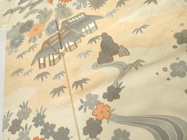 平和屋着物●訪問着 流水風景草花文 金彩 正絹 逸品 AABG2735cs