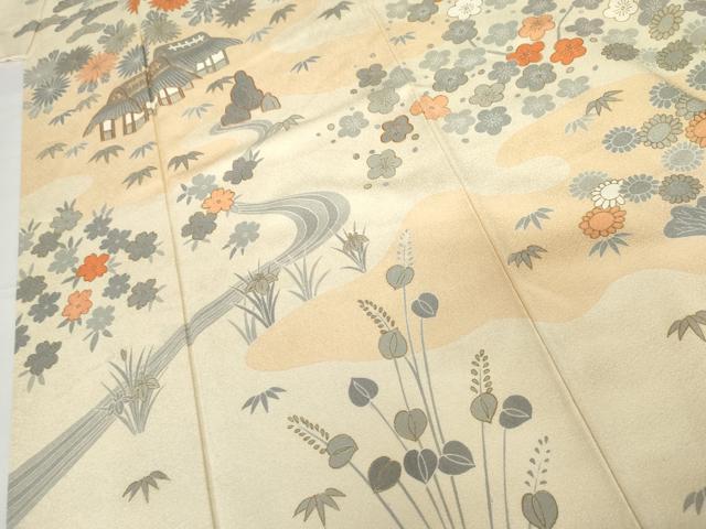 平和屋着物●訪問着 流水風景草花文 金彩 正絹 逸品 AABG2735cs