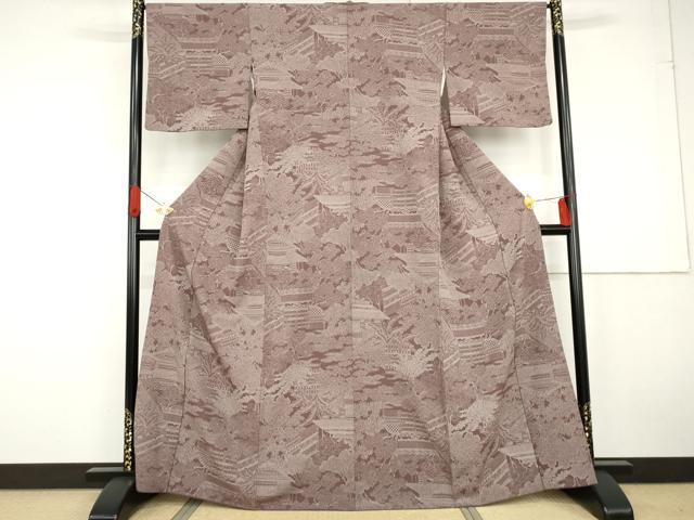 平和屋着物●洗える最高級着物 <英>はなぶさ謹製 小紋 風景文 鬼しぼ縮緬 AABG2751cs