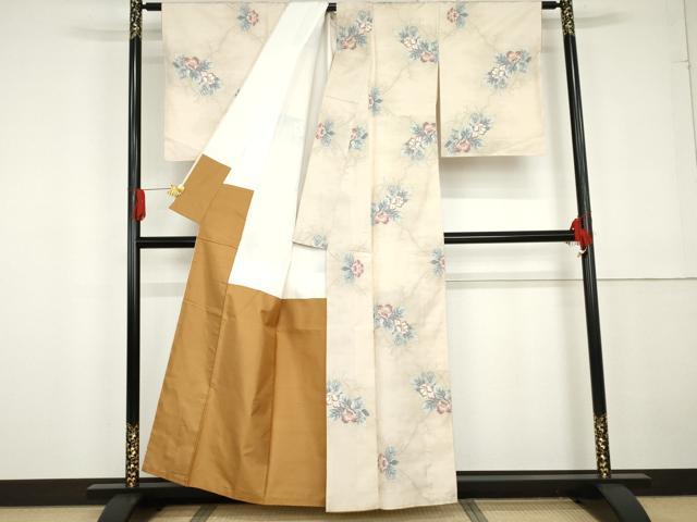 平和屋着物●本場大島紬 白大島 カタス7マルキ 総絣 草花文 正絹 逸品 AABG2752cs