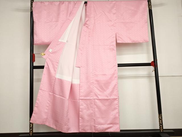 平和屋着物●男性 色紋付・羽織セット 花菱地紋 色無地 桃色 キングサイズ 洗える着物 AABG2766cs