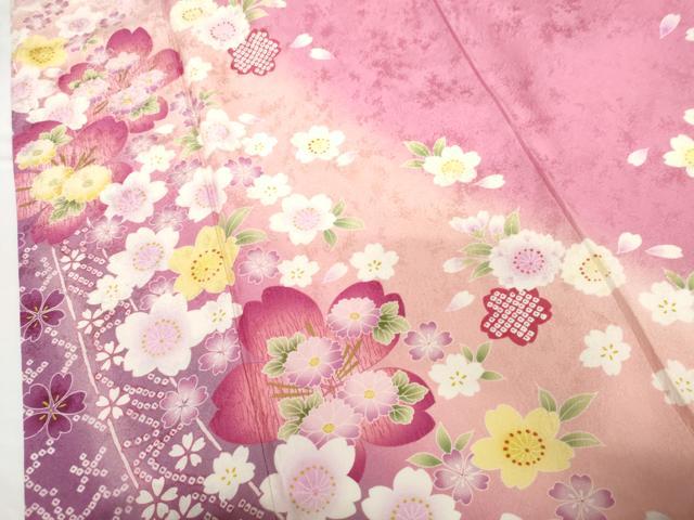 平和屋着物●豪華振袖 舞花文 暈し染め 正絹 逸品 AABG2769cs