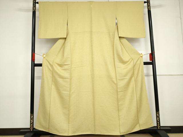 平和屋着物●上質な色無地 葉尽くし地紋 枯草色 正絹 逸品 未使用 AABG2773cs