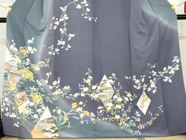 平和屋着物●訪問着 友禅 風景枝花文 暈し染め 正絹 逸品 AABG2785cs