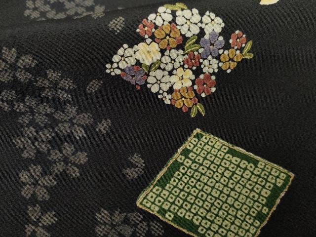 平和屋着物●上質な小紋 桜菱間道 黒地 金彩 正絹 逸品 未使用 AABG2788cs