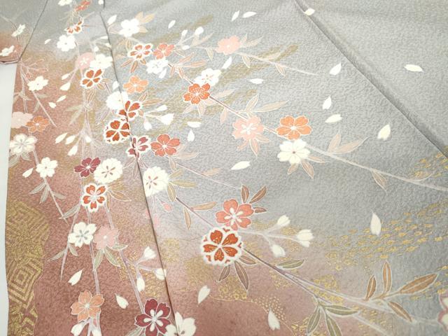 平和屋着物●訪問着 友禅 枝垂れ桜文 暈し染め 金彩 正絹 逸品 AABG2792cs