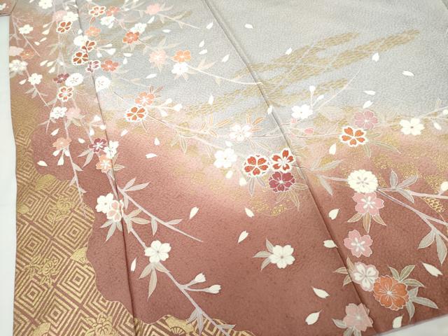 平和屋着物●訪問着 友禅 枝垂れ桜文 暈し染め 金彩 正絹 逸品 AABG2792cs