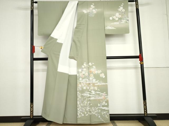 平和屋着物●訪問着 友禅 駒刺繍 枝花船文 金彩 正絹 逸品 AABG2794cs