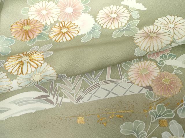 平和屋着物●訪問着 友禅 駒刺繍 枝花船文 金彩 正絹 逸品 AABG2794cs
