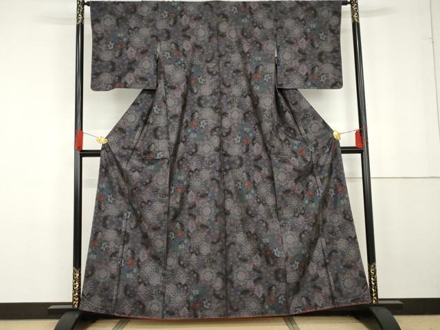 平和屋着物●本場大島紬 カタス9マルキ 雪輪正倉院花文 正絹 逸品 未使用 AABG2796cs