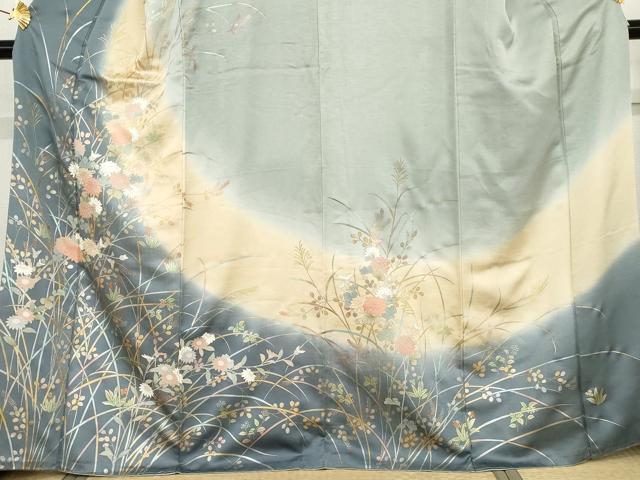 平和屋着物●訪問着 枝花文 暈し染め 金銀彩 暈し染め 正絹 逸品 AABG2797cs