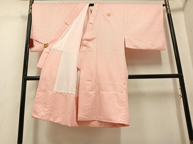 平和屋着物●男性 色紋付・羽織セット 菱地紋 色無地 虹色 正絹 逸品 AABG2808ph